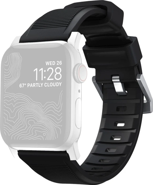 Nomad Rugged Strap Silver Hardware für Apple Watch 42mm/44mm schwarz