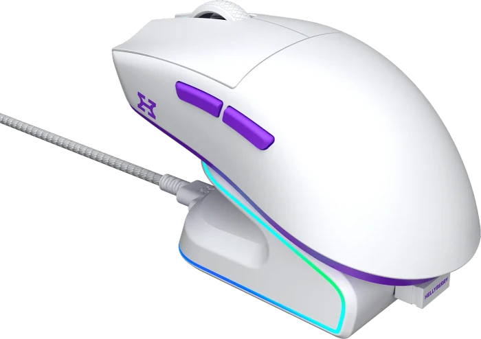 Hellyberry HM47 Wireless Gaming Mouse mit Ladestation, weiß, USB/Bluetooth