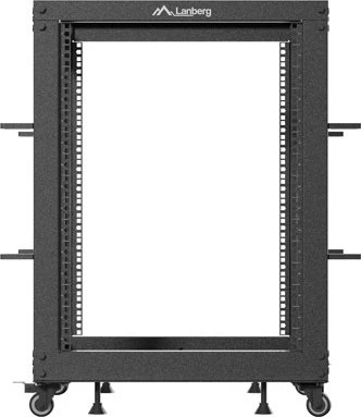 Lanberg Open Rack Series 19" Open Frame Rack 15HE, 4-Pfosten, mit Rollen, Flat Pack, tiefenverstellbar, 576-1033mm, RAL 9004, 657mm tief