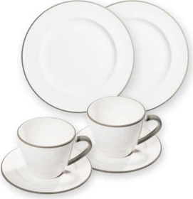 Gmundner Keramik Grauer Rand Frühstück für 2 Gourmet Frühstücksservice, 4-tlg.