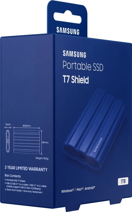 Samsung Portable SSD T7 Shield, blau, 1TB, USB-C 3.1