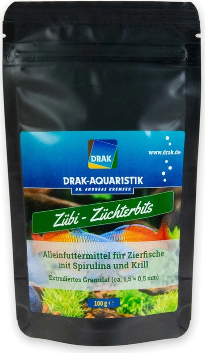 DRAK-Aquaristik Zübi, Züchter-Bits mit Spirulina und Krill, Standbodenbeutel, 100g