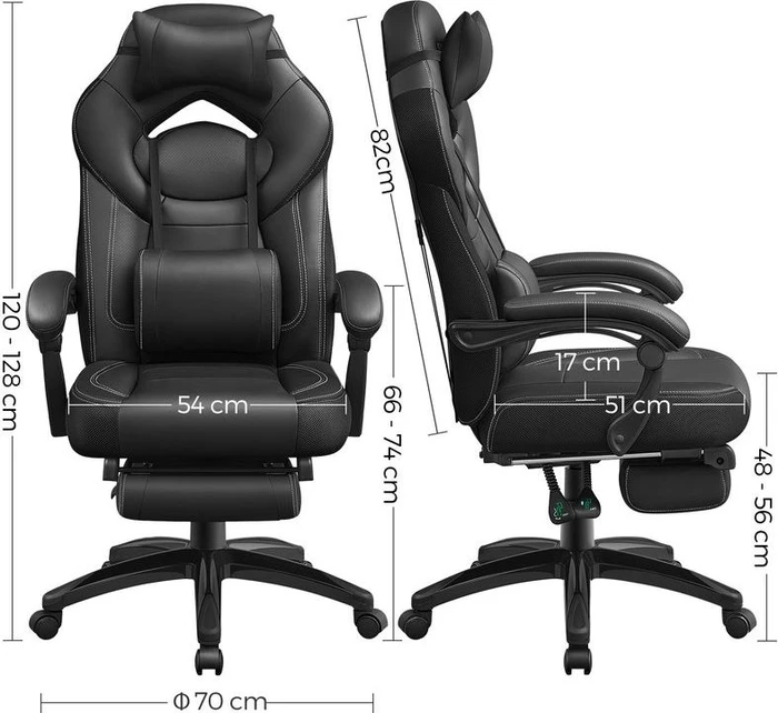 Songmics Gamingstuhl mit Fußstütze und Kopfstütze, schwarz