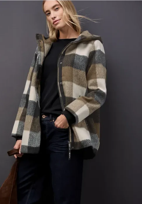 Street One Karierte Jacke mit Kapuze Jacke schwarz (Damen)