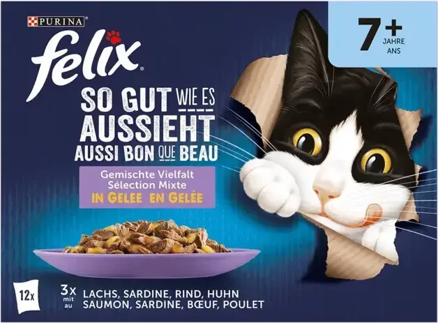 Purina Felix So gut wie es aussieht Gemischte Vielfalt in Gelee, Senior 7+, 1.02kg (12x 85g)