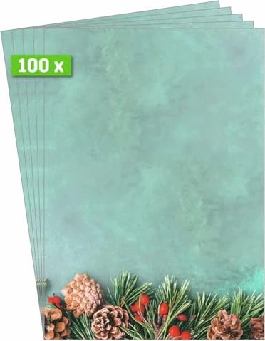 Sigel Weihnachtsmotiv Green Christmas Kunstdruckpapier grün, A4, 90g/m², 100 Blatt