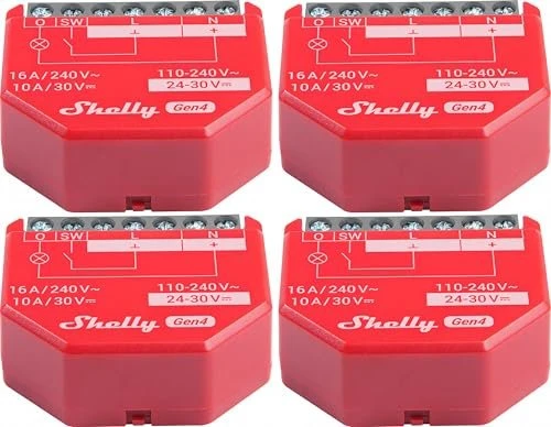 Shelly 1PM Gen4, 1-Kanal, 16A, Unterputz, Schaltaktor, 4er-Pack