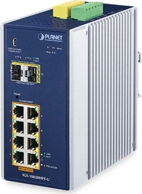 Planet IGS-10020HPT-U Industrial Railmount Gigabit Managed Switch, 8x RJ-45, 2x SFP, 270W PoE+