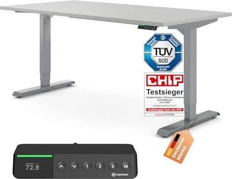 Ergotopia Desktopia Pro X elektrisch höhenverstellbarer Sitz-Steh-Schreibtisch 180x80cm grau/grau