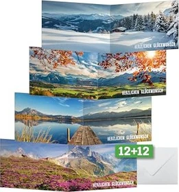 Sigel Glückwunschkarten Mountain landscapes by seasons Universalpapier weiß, A6, 300g/m², 12 Blatt