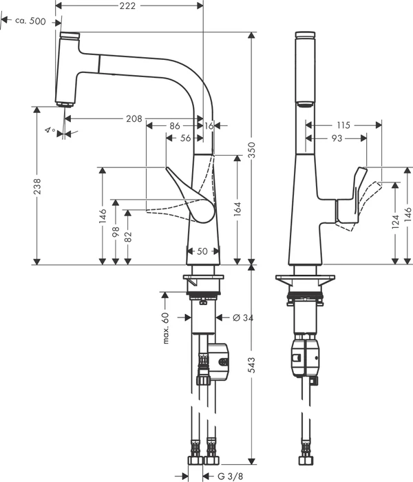 Hansgrohe Metris Select M71 240 1jet mit Ausziehauslauf chrom