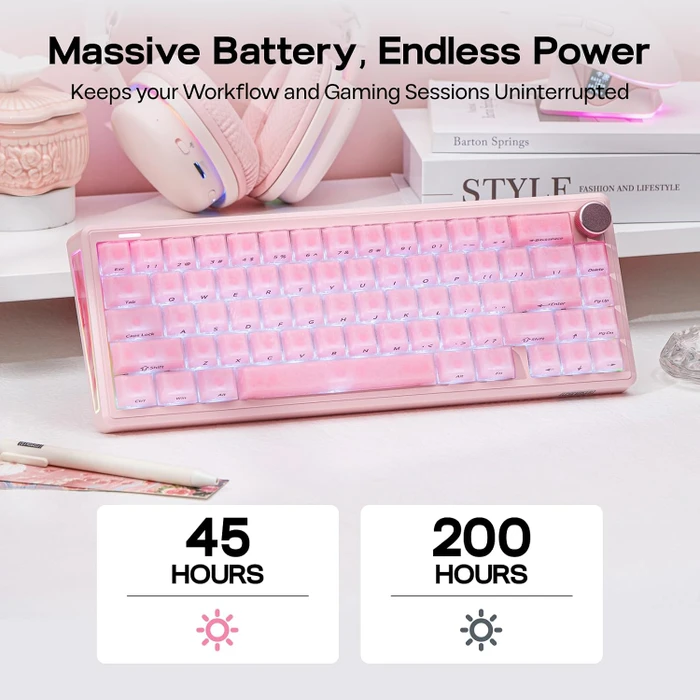 Epomaker TH65 Wireless, Pink, rosa, LEDs RGB, hot-swap, Epomaker Clear, USB/Bluetooth, US
