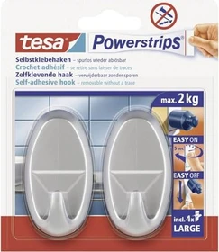 tesa Powerstrips Klebehaken large chrom, Klebehaken, 2 Stück