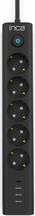 Inca IPW-44TU Steckdosenleiste mit Schalter, 5-fach, 3x USB-A/1x USB-C, 1.5m, schwarz