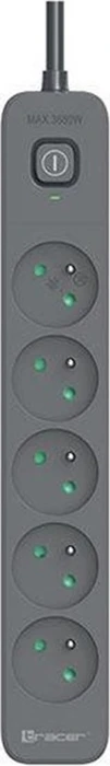 Tracer Surge protector TRACER Zebra mobile ready, 5-fach, 1.8m, graphit