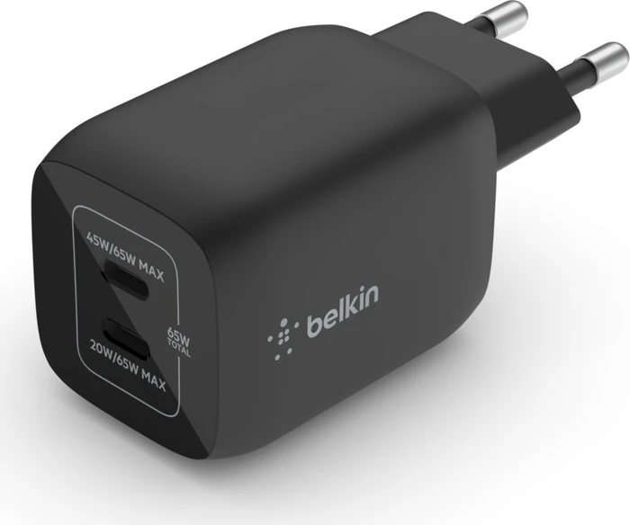 Belkin BoostCharge Pro USB-C-GaN-Ladegerät mit zwei Anschlüssen und PPS (65W) schwarz