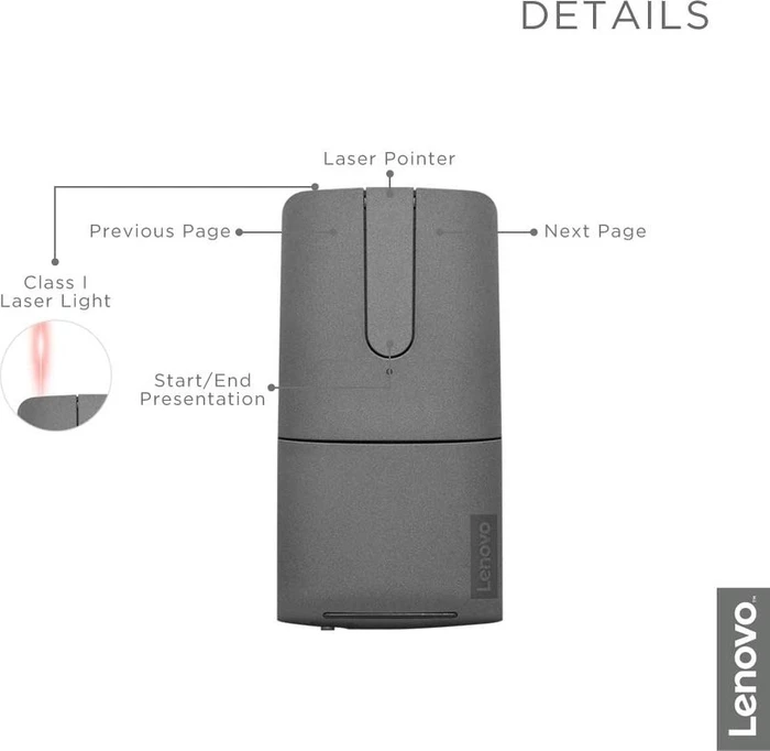 Lenovo Yoga Maus mit Laser-Presenter grau, USB/Bluetooth