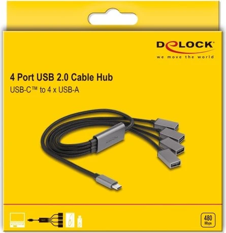 DeLOCK 4-Port USB Kabel-Hub , 4x USB-A 2.0, USB-C 2.0 [Stecker]