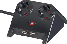 Brennenstuhl Desktop-Power-Plus Tischsteckdose mit USB-Ladefunktion, 2-fach, 1.8m, schwarz