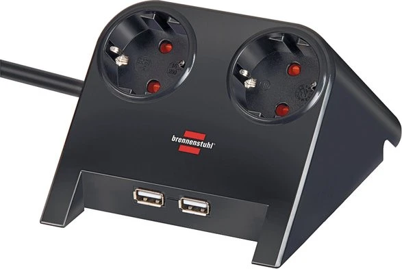 Brennenstuhl Desktop-Power-Plus Tischsteckdose mit USB-Ladefunktion, 2-fach, 1.8m, schwarz