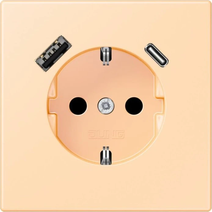 Jung Serie LS SCHUKO-Steckdose mit USB-Ladegerät Safety+, ocre