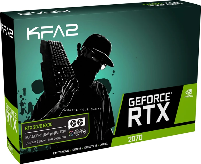 KFA2 GeForce RTX 2070 EX OC, 8GB GDDR6, HDMI, USB-C, 3x DP