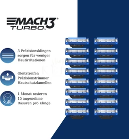Gillette Mach3 Turbo Rasierklinge, 16 Stück