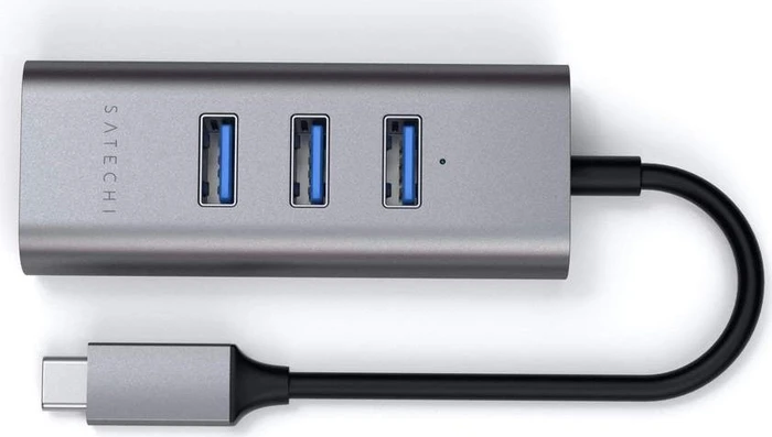 Satechi 2-in-1 USB-Hub, Space Gray, RJ-45, USB-C 3.0 [Stecker]