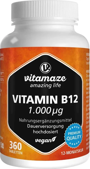 Vitamaze Vitamin B12 1.000µg hochdosiert vegane Tabletten, 360 Stück