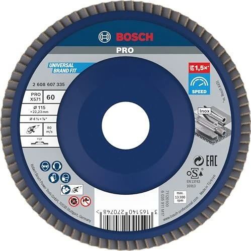 Bosch Professional X571 Best for Metal Fächerschleifscheibe gerade K60, 115x22.23mm, 1 Stück