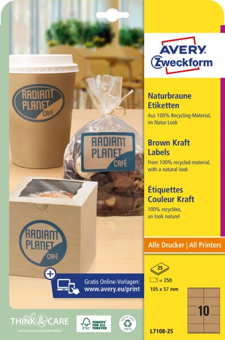 Avery-Zweckform Etiketten, A4, braun, matt, 25 Blatt (25 Etiketten)