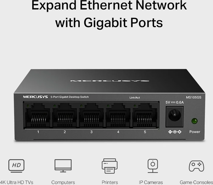 Mercusys Desktop Gigabit Switch, 5x RJ-45