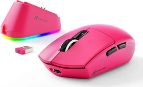 Attack Shark G3Pro Tri-mode Wireless Gaming Mouse mit Ladestation, Berry Red, USB/Bluetooth