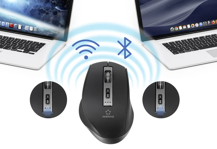 Renkforce RF-WM-300 Rechargeable Wireless Ergonomic Mouse schwarz/grau, USB/Bluetooth