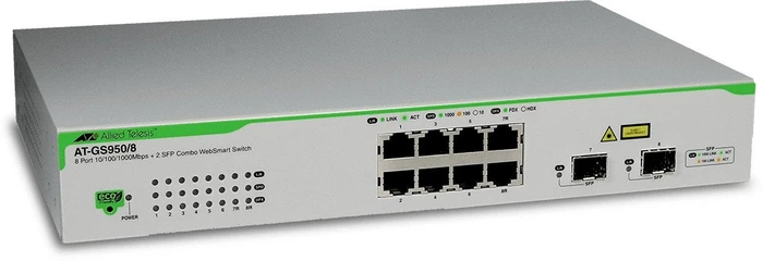 Allied Telesis GS950 Desktop Gigabit Smart Switch, 6x RJ-45, 2x RJ-45/SFP