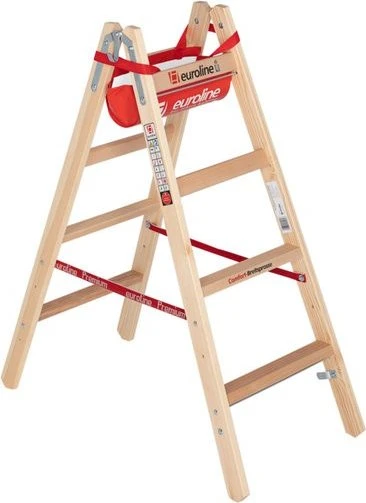 Euroline Comfort-Breitsprosse Holz 2-tlg. Stehleiter, 2x 4 Stufen