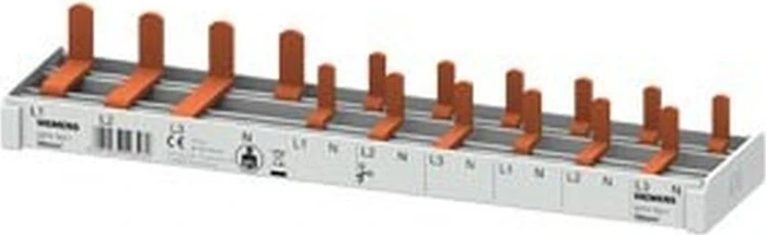 Siemens Stiftsammelschiene kompakt, 10mm2 Anschluss: 3p/N (FI N-rechts) 1x FI 4-pol + 6x Kompaktgerät 1 TE berührungssicher 10 TE schneidbar