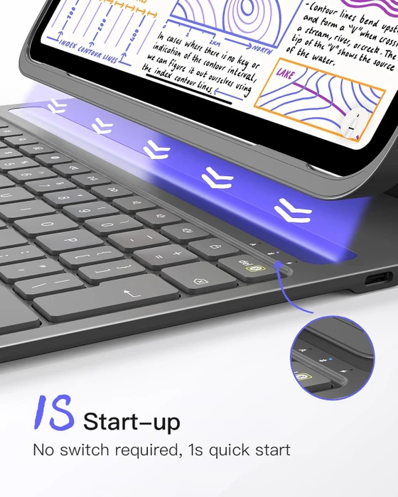 Inateck Superleicht Tastatur Hülle für iPad Air 6 11"/iPad Air 5/iPad 10/iPad Pro 11", grau, DE