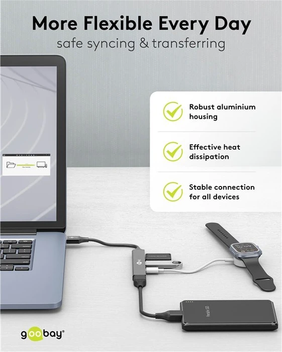 Wentronic goobay Slim 4-Port USB-Hub, 1x USB-A 3.0/1x USB-C 2.0/2x USB-A 2.0, USB-A 3.0 [Stecker]