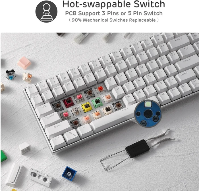 RK Royal Kludge RK84 Pro 75% Wireless, weiß, LEDs RGB, hot-swap, RK BROWN, USB/Bluetooth, US