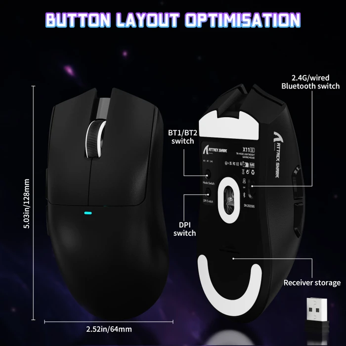 Attack Shark X11SE Wireless Gaming Mouse schwarz, USB/Bluetooth