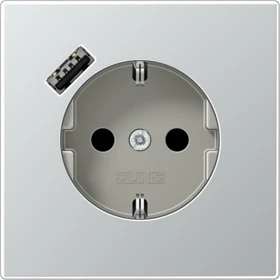 Jung SCHUKO-Steckdose mit USB-Ladegerät Safety+, aluminium