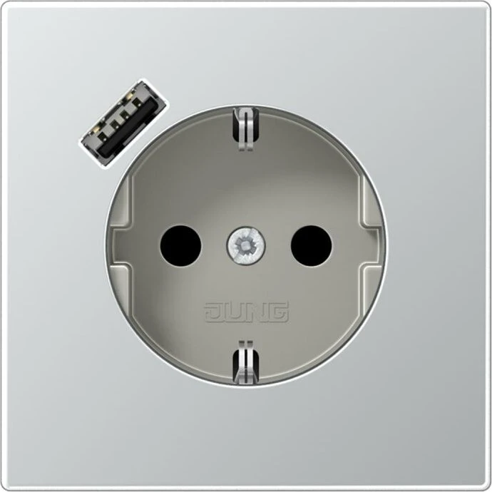 Jung SCHUKO-Steckdose mit USB-Ladegerät Safety+, aluminium