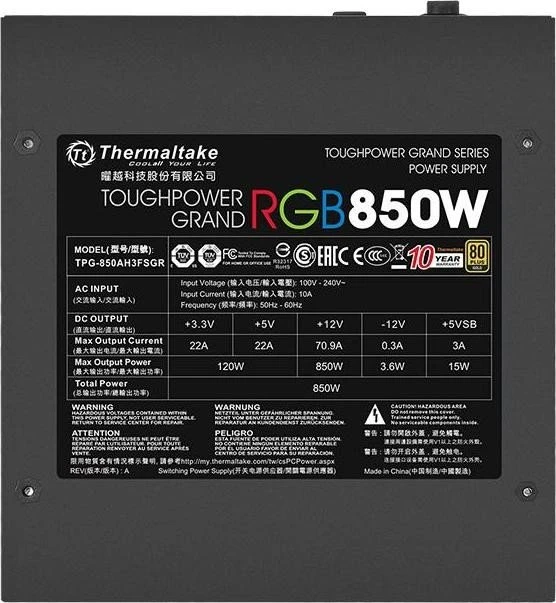 Thermaltake ToughPower Grand RGB Gold Sync Edition 850W, ATX 2.4