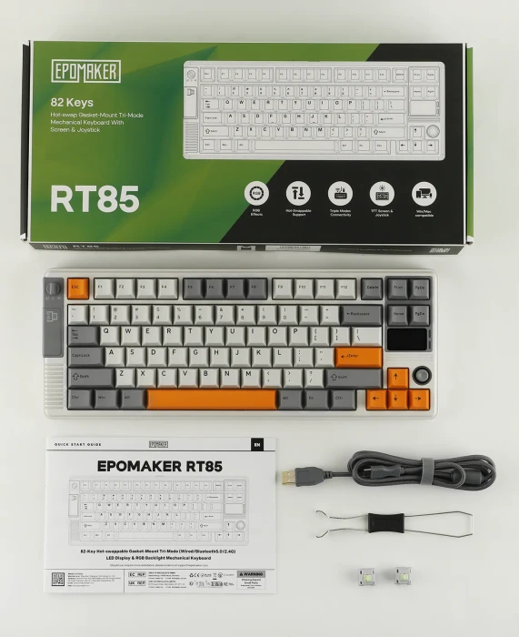 Epomaker RT85 Wireless, Gray White, LEDs RGB, hot-swap, Epomaker Creamy Jade, USB/Bluetooth, US