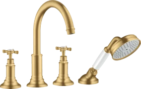 Hansgrohe Axor Montreux 4-Loch Fliesenrandarmatur mit Kreuzgriffen brushed goldoptik