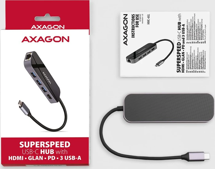 Axagon 6in1 USB-C Combo Hub, USB-C 3.0 [Stecker]