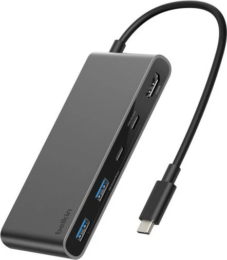 Belkin Connect USB-C 7-in-1 Multiport Hub Adapter, USB-C 3.0 [Stecker], grau
