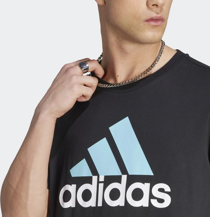 adidas Essentials Single Jersey Big Logo T-Shirt kurzarm black/light aqua (Herren)