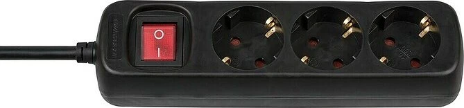 Brennenstuhl BAT-Line Steckdosenleiste mit Schalter, 3-fach, 1.4m, schwarz